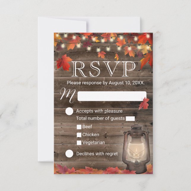 Autumn Deixa Lanterna RSVP Casamento outono Russo (Frente)