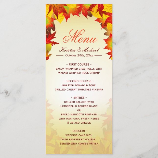 Autumn Dourado Red Fall Deixa o Menu Casamento Mod (Frente)