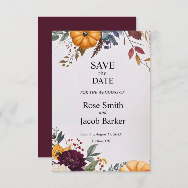 Autumn Elegance Wedding Salvar a Data Convite (Frente/Verso)