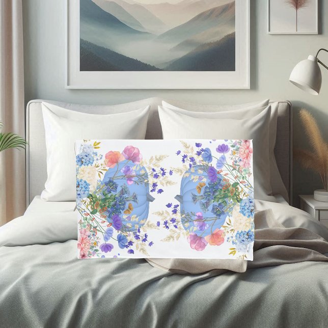 Autumn Fall Pumpkin Pastel Blue Botanical Floral (Autumn Fall Pumpkin Pastel Blue Botanical Floral Pillow Case)