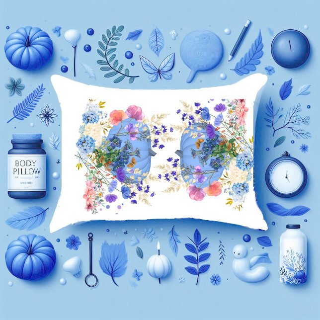 Autumn Fall Pumpkin Pastel Blue Botanical Floral (Autumn Fall Pumpkin Pastel Blue Botanical Floral Pillow Case)