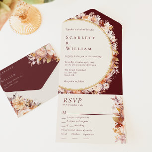 Autumn Floral Burgundy Escolha RSVP Casamento