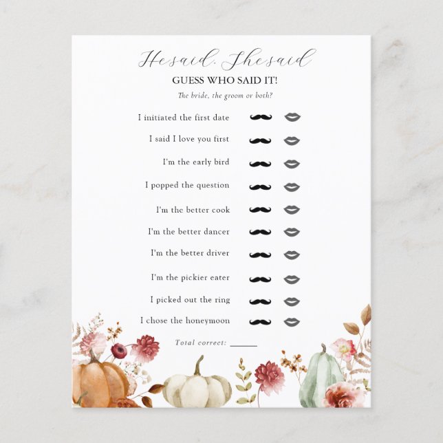 Autumn Floral Ele Disse, Ela Disse Jogo Do Chá de  (Frente)