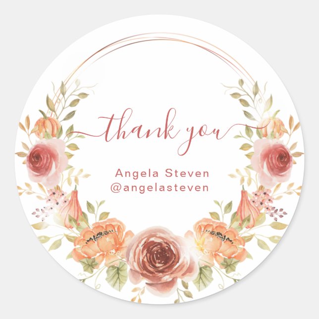 Autumn floral obrigado adesivo redondo clássico (Frente)