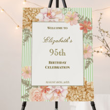 Autumn Floral Stripes 95th Birthday Welcome Sign