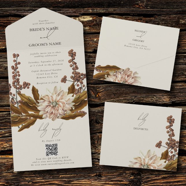 Autumn Floral Terthy Tones Watercolor Casamento ou (Autumn Floral Earthy Tones Watercolor Fall Wedding All In One Invitation)