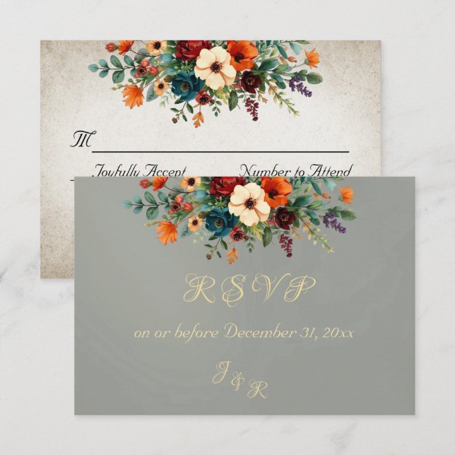 Autumn Floral & Wreath RSVP - Sage (Frente/Verso)