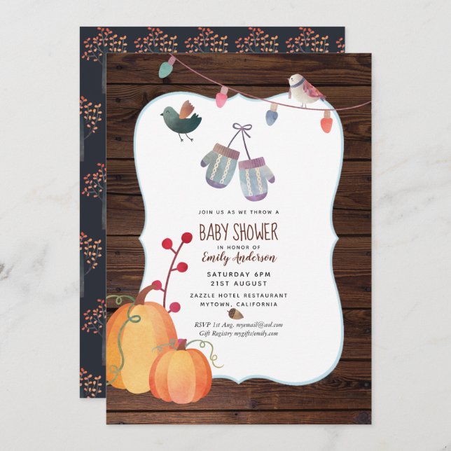 Autumn Folk Art Chá de fraldas Convite Rustic (Frente/Verso)