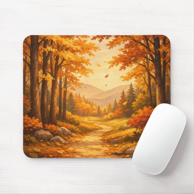 Autumn Forest Illustration Mouse Pad (Com mouse)