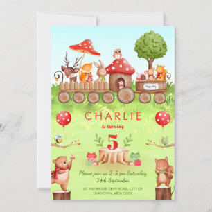 Autumn Forest Woodland Animal Kid Birthday Convite