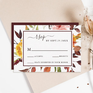 Autumn Garden Burgundy Watercolor Wedch RSVP