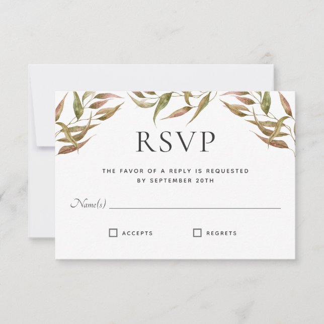 Autumn Laurel Wreath Monograma Wedding RSVP (Frente)