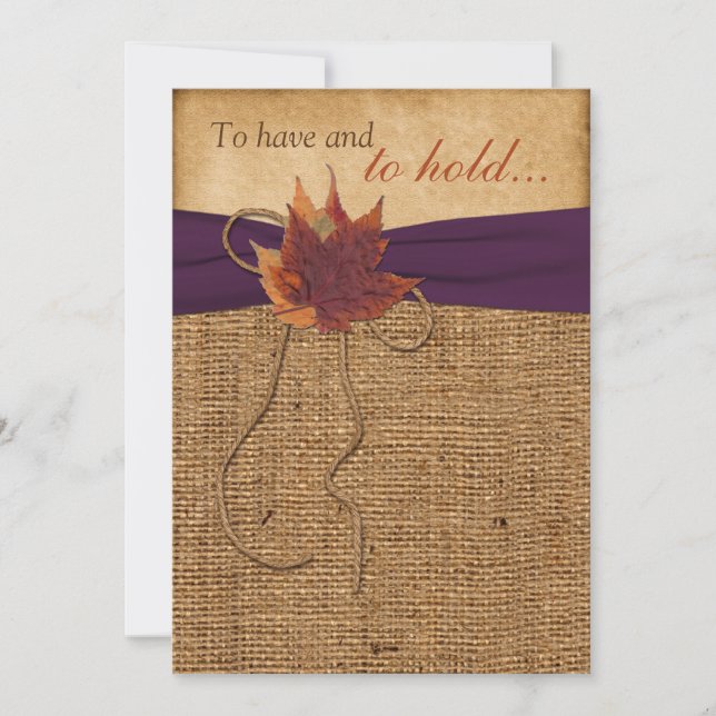 Autumn Leaves, Convite para Casamento FAUX Burlap (Frente)