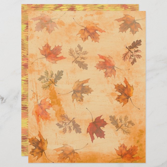 Autumn Leaves on Grunge Background Scrapbook Paper (Frente/Verso)