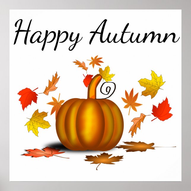 Autumn Leaves & Pumpkin Poster (Frente)
