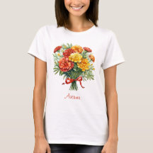 Autumn Marigold Buquê Red Ribbon T-Shirt