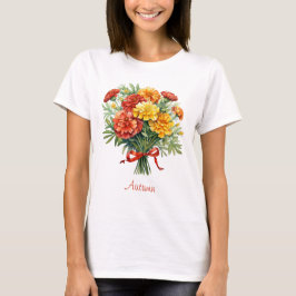 Autumn Marigold Buquê Red Ribbon T-Shirt