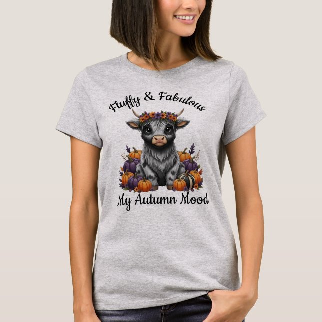 Autumn Mood Cute Highland Cow & Pumpkins T-Shirt (Frente)