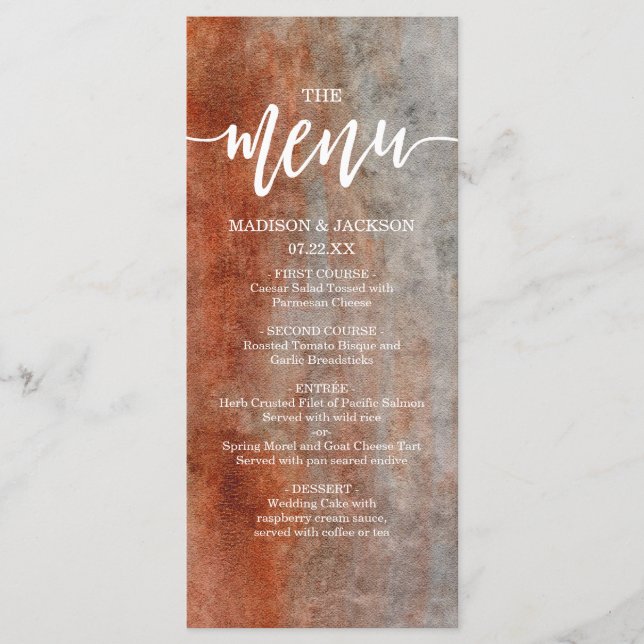 Autumn Orange & Cinza Watercolor Weding Menu (Frente)