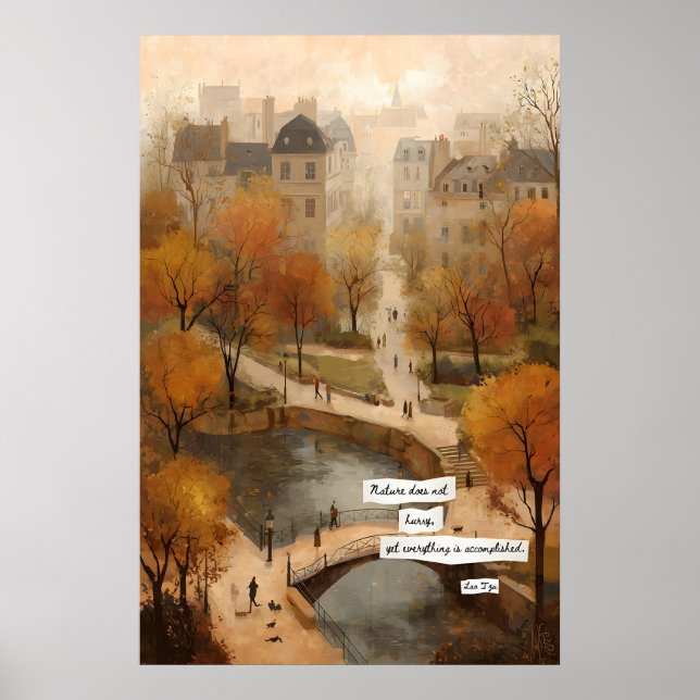 Autumn Park Path Poster  Bridge, Pond, Literary (Frente)