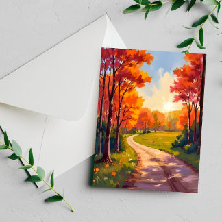 Autumn Path | Red Foliage Nature Landscape Card