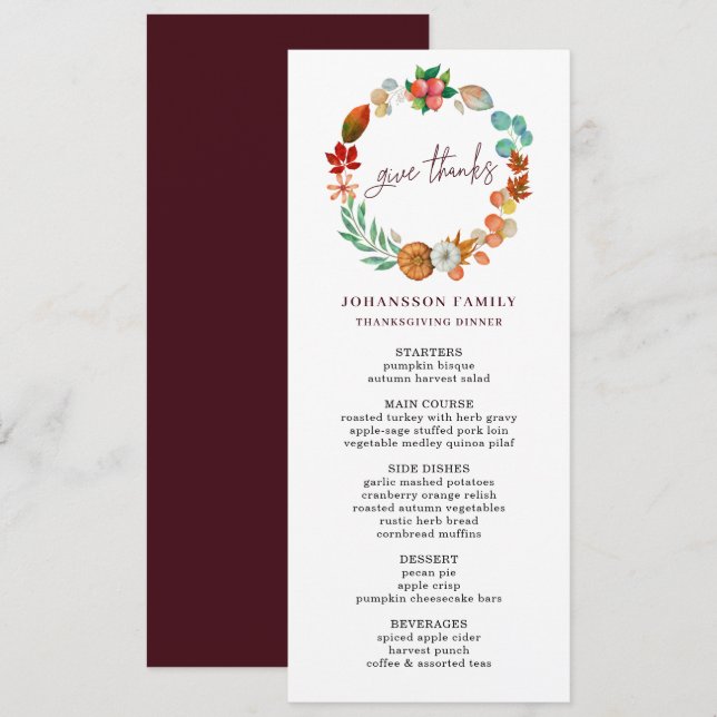 AUTUMN PUMPKIN WREATH THANKSGIVING MENU JANTO (Frente/Verso)