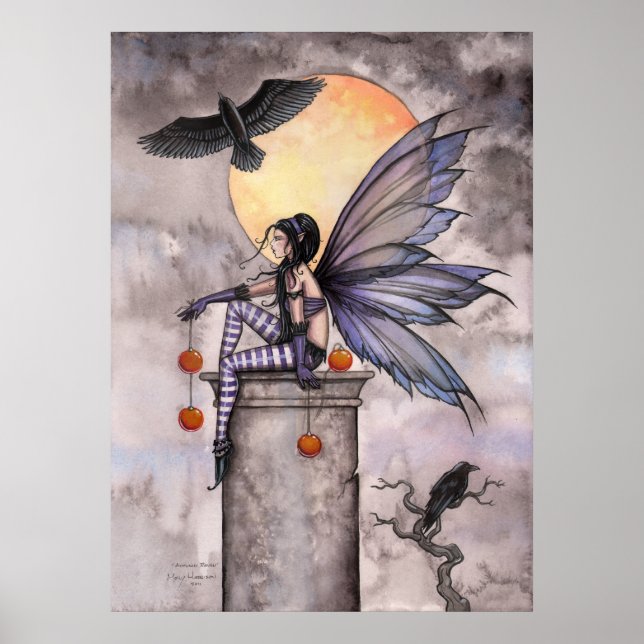 Autumn Raven Gothic Fantasy Fairy Poster (Frente)