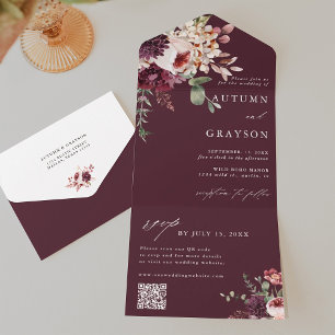 Autumn Romance Burgundy Floral Wedding Código QR
