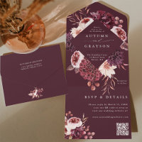 Autumn Romance Burgundy Floral Wedding Código QR