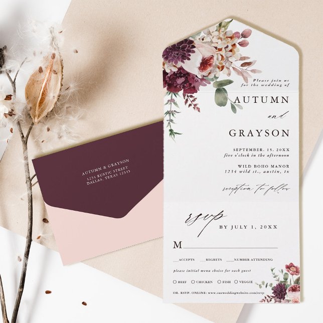 Autumn Romance Elegant Floral Wedding (Inside & Back)
