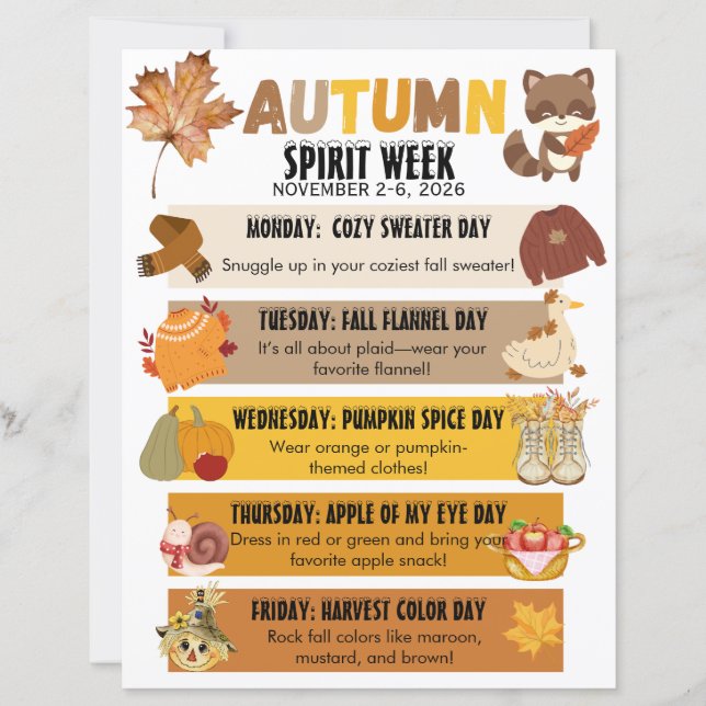 Autumn School Spirit Week Flyer  (Frente)