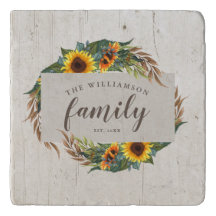 Autumn Sunflower Rustic Wood Family Name