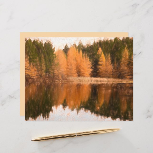 Autumn Trees Lake Orange Fall Themed Sketch Art (Frente/Verso In Situ)
