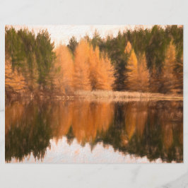 Autumn Trees Lake Orange Fall Themed Sketch Art