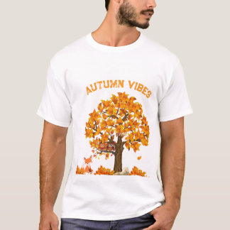 Autumn Vibs T-Shirt com Design de Folhas de Cupão