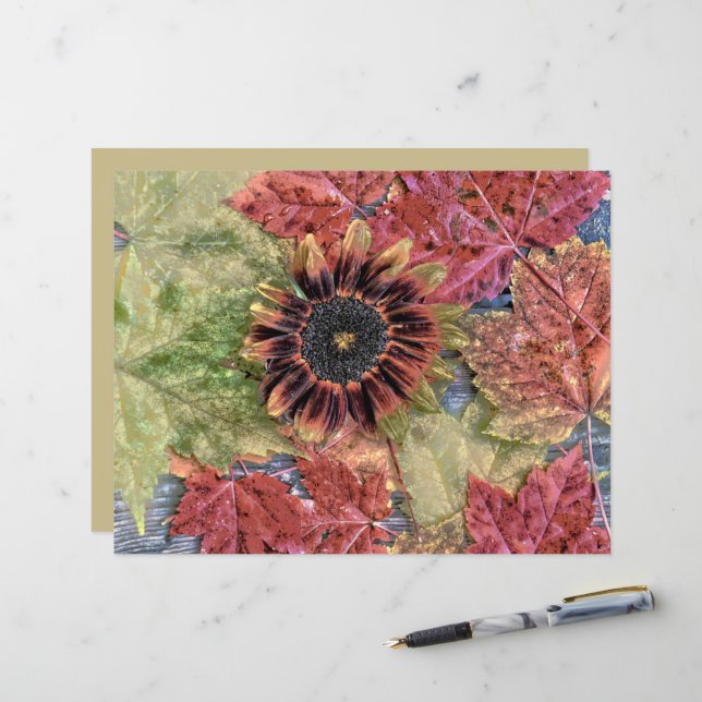 Autumn Vintage Girassol Rustic Brown Mapeou Folhas (Frente/Verso In Situ)