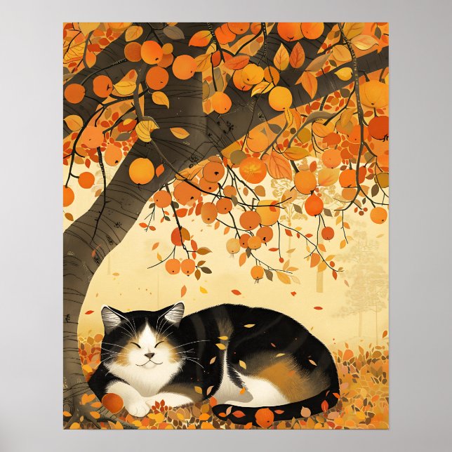 Autumn Wall Art, Impressão de gatos, Watercolor Au (Frente)