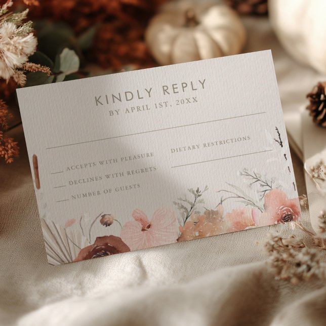 Autumn Watercolor Boho Floral Wedding RSVP (Criador carregado)