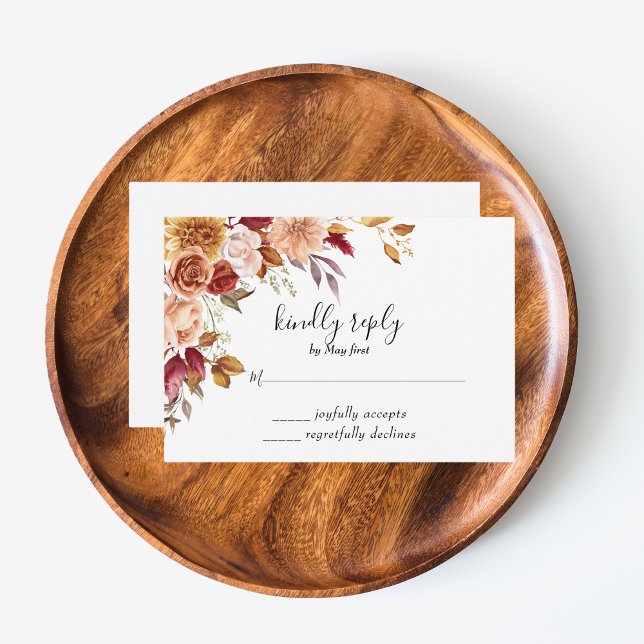 Autumn Watercolor Floral Weding RSVP (Elegant Autumn Watercolor Floral Wedding Party Supplies)