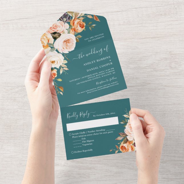 Autumn Wedk Dark Teal Folha Floral (Aba destacável)