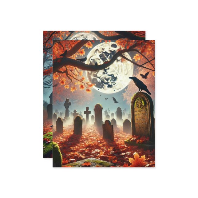 Autumn Whimsigoth Misty Graveyard Scrapbook Paper (Frente/Verso In Situ)