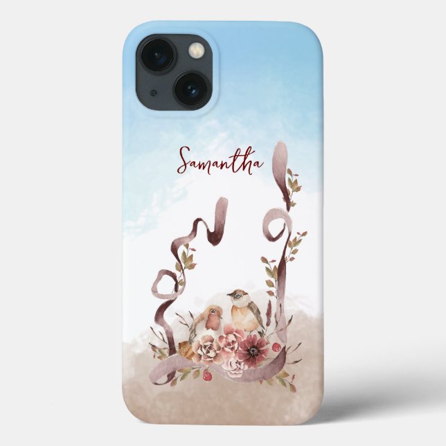 Autumn Wild Flowers Birds Nome Personalizado (Verso)