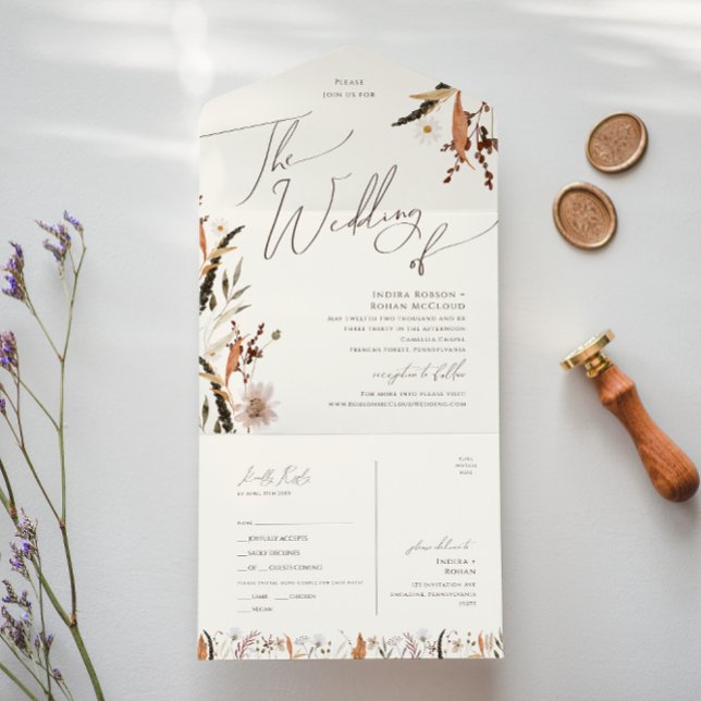 Autumn Wildflower Beige Casamento de Selo e Envio (Criador carregado)