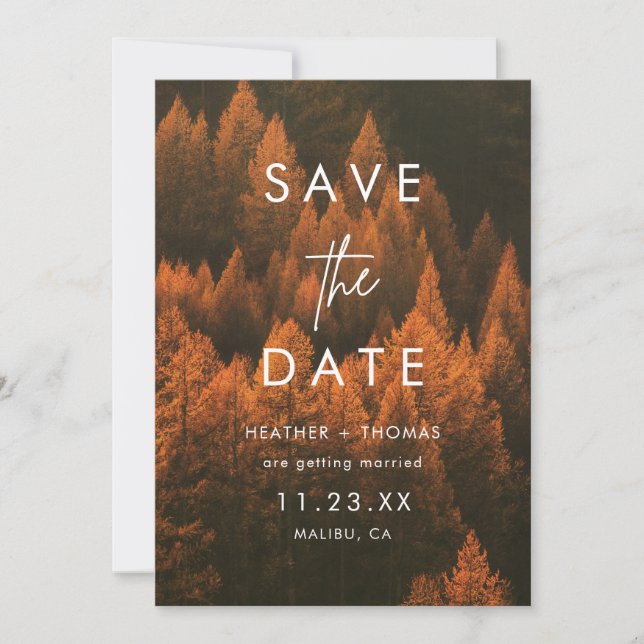 Autumn Woods Minimalist Save the Date (Frente)