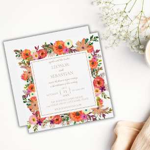 Autunm Flowers Convite De Casamento Quadrado