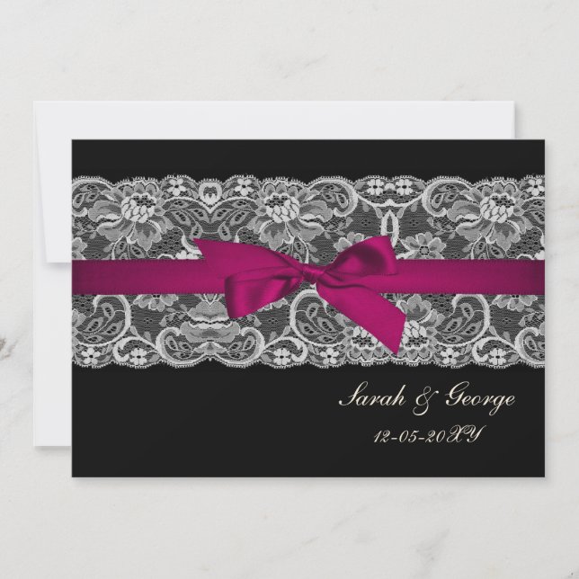 Avanço e fita, cor-de-rosa, convites de casamento  (Frente)