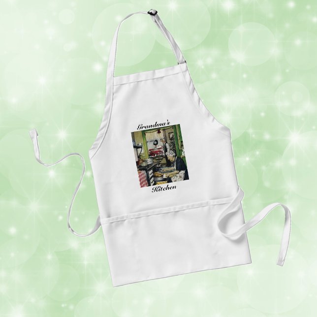 Avelã Antigo Avental de Natal para Casa (Holiday dinner in vintage 1940's Grandma kitchen cooking turkey dinner on kitchen apron.)
