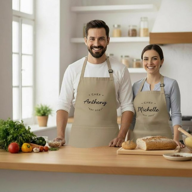 Avental Ano de Fundação Personalizado Nome Chef Personaliz (Custom Chef Aprons with established year. Unisex. )