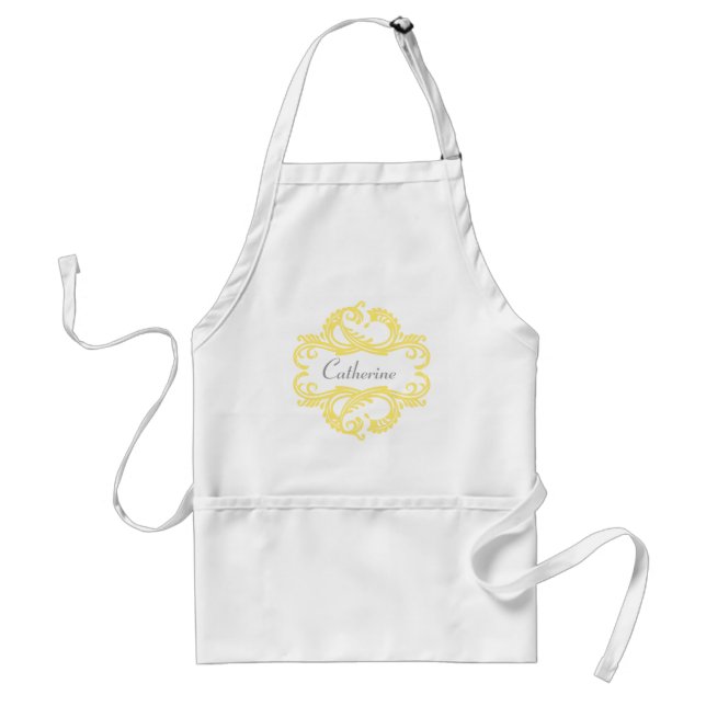 Avental Apron Chic Damask Amarelo (Frente)