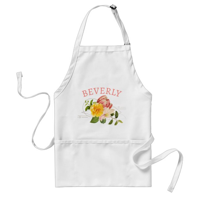 Avental Apron Floral Amarelo-Rosa Personalizado para o Coz (Frente)